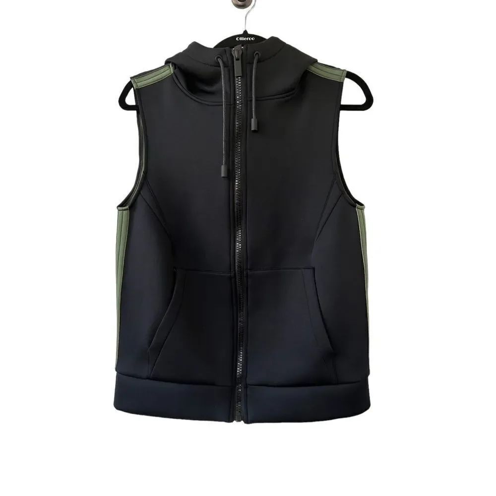Alala Bond Scuba Hooded Vest Full Zip Black Green Size Small